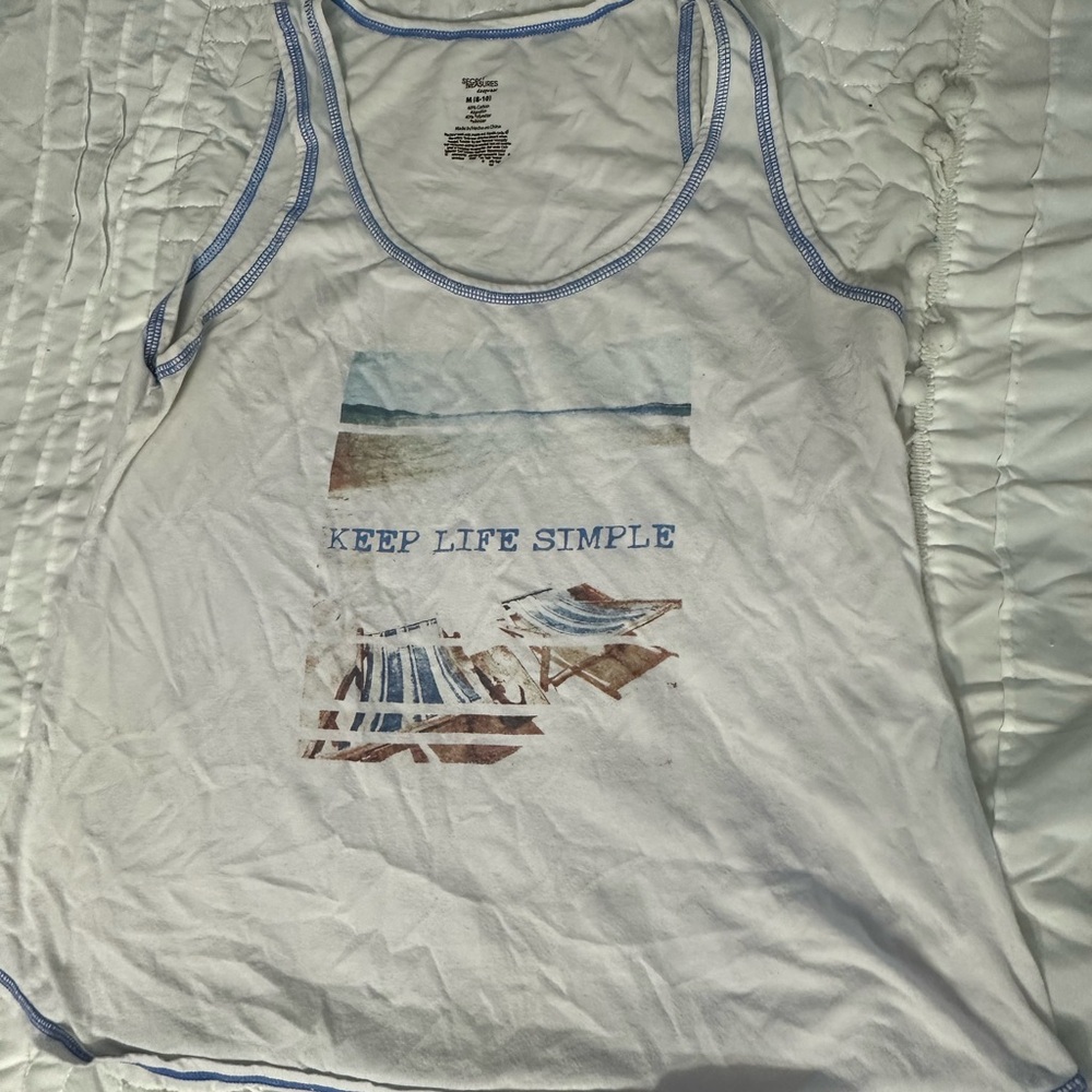 Secret Treasures White and Blue Pajama Tank Top